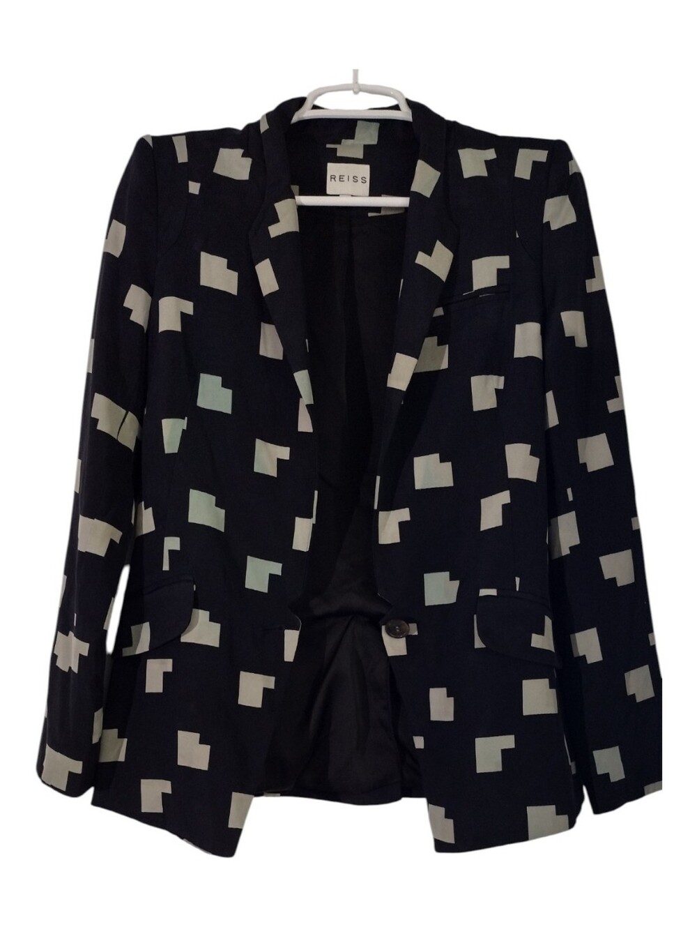 Reiss Black Blazer with Cream Geometric Print